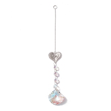 Honeyhandy Hanging Suncatcher, Iron & Faceted Glass Pendant Decorations, with Jump Ring, Heart, Clear AB, 340x1mm, Hole: 11mm