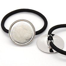 Honeyhandy Zinc Alloy Cabochon Settings, Hair Ties Findings, Flat Round, Platinum, Tray: 25mm, about 10pcs/bag