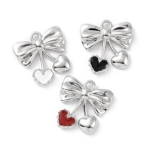 Rack Plating Alloy Enamel Pendants, bowkno with Heart Charms, Mixed Color, 19.5x19x3.5mm, Hole: 2mm