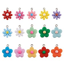 ARRICRAFT Resin Pendants, with Platinum Plated Screw Eye Pin Peg Bails, Flower & Daisy, Mixed Color, 24x19.5x8mm, Hole: 2mm, 22x7mm, Hole: 1.8~2mm, 30pcs/set