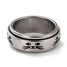 Honeyhandy 203 Stainless Steel Rotating Spinner Fidget Band Rings for Anxiety Stress Relief, Stainless Steel Color, Cat Pattern, US Size 6 3/4(17.1mm), 8mm