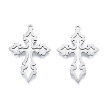 Honeyhandy 201 Stainless Steel Pendant,  Hollow Charms, Cross, Stainless Steel Color, 33x23x1.5mm, Hole: 1.4mm