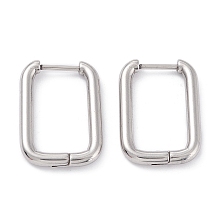 Honeyhandy 201 Stainless Steel Hoop Earrings, with 316 Surgical Stainless Steel Pin, Rectangle, Stainless Steel Color, 20.5x14.5x2.5mm, Pin: 1mm