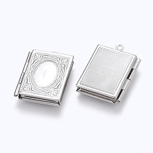 Honeyhandy 304 Stainless Steel Locket Pendants, Photo Frame Charms for Necklaces, Rectangle, Stainless Steel Color, 26.5x19x4.5mm, Hole: 1.5mm, Inner Size: 9.5x15mm