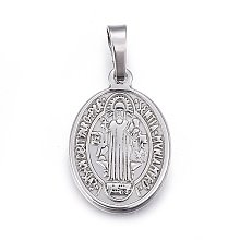 Honeyhandy 201 Stainless Steel Pendants, Oval with Saint Benedict Medal, Stainless Steel Color, 24x16.5x2mm, Hole: 5x8mm