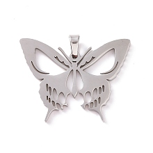 Honeyhandy Hollow 201 Stainless Steel Pendants, Butterfly, Stainless Steel Color, 31x41x2mm, Hole: 4x6mm