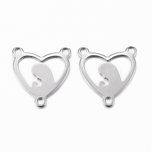 Honeyhandy 304 Stainless Steel Chandelier Component Links, 3 Loop Connectors, Heart with Virgin Mary, Stainless Steel Color, 16.5x15x1mm, Hole: 1.5mm