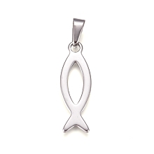 Honeyhandy 304 Stainless Steel Pendants, Ichthys/Jesus Fish, for Easter, Stainless Steel Color, 36.5x12x1.5mm, Hole: 9.5x4mm