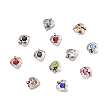 Honeyhandy 304 Stainless Steel Charms, with Acrylic Rhinestone, Faceted, Birthstone Charms, Heart, Stainless Steel Color, Mixed Color, 8.2x7.2x3.2mm, Hole: 1mm