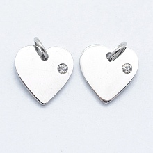 Honeyhandy 316 Surgical Stainless Steel Pendants, with Cubic Zirconia, Heart, Clear, Stainless Steel Color, 12x12x2mm, Hole: 3mm