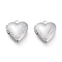 Honeyhandy 316 Stainless Steel Locket Pendants, Photo Frame Charms for Necklaces, Heart, Stainless Steel Color, Tray: 8x7.5mm, 15x13x4.5mm, Hole: 1.5mm