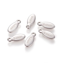 Honeyhandy 304 Stainless Steel Charms, Chain Extender Teardrop, Oval with Word Steel, Stainless Steel Color, 10x4x0.9mm, Hole: 1.2mm