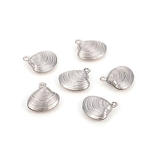 Honeyhandy 304 Stainless Steel Charms, Shell Shapes, Stainless Steel Color, 13.5x14x4mm, Hole: 1mm