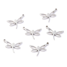 Honeyhandy 304 Stainless Steel Charms, Laser Cut, Dragonfly, Stainless Steel Color, 12x8x1.1mm, Hole: 1mm