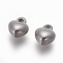 Honeyhandy 304 Stainless Steel Charms, Puffed Heart, Stainless Steel Color, 9x7x4~4.3mm, Hole: 1.5mm