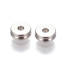 Honeyhandy 201 Stainless Steel Grooved Spacer Beads, Rondelle, Stainless Steel Color, 6x2mm, Hole: 1.6mm