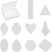 SUNNYCLUE 1 Box 10 Styles Blank Charms Tag Pendants Stainless Steel Stamping Heart Oval Flower Teardrop Shape Tagging Charm Flatback for DIY Necklaces Bracelets Crafts Making Supplies, Silver