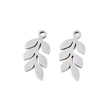 Honeyhandy 201 Stainless Steel Pendants, Laser Cut, Branch and Leaf, Stainless Steel Color, 17.5x8x1mm, Hole: 1.4mm