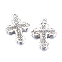 Honeyhandy Alloy Rhinestone Pendants, Cross, Platinum, 23x16x3mm, Hole: 2mm