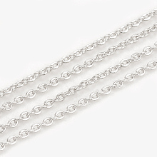 Honeyhandy Brass Cable Chains, Soldered, Flat Oval, Real Platinum Plated, 1.5x1.3x0.3mm