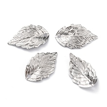 Brass Pendants, Leaf, Platinum, 17.5x10x2.5mm, Hole: 1mm