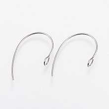 Honeyhandy 304 Stainless Steel Earring Hooks, Ear Wire, with Vertical Loop, Stainless Steel Color, 25x14x4mm, Hole: 3mm, Pin: 0.7mm