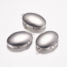 Honeyhandy 316 Stainless Steel Locket Pendants, Photo Frame Charms for Necklaces, Oval, Stainless Steel Color, 24x16x5mm, Hole: 1.6mm