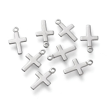 Honeyhandy 304 Stainless Steel Charms, Laser Cut, Cross, Stainless Steel Color, 10x5.5x0.3mm, Hole: 1mm