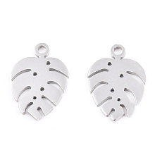 Honeyhandy 304 Stainless Steel Charms, Tropical Leaf Charms, Monstera Leaf, Stainless Steel Color, 13x9x1mm, Hole: 1mm