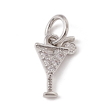 Honeyhandy Brass Micro Pave Cubic Zirconia Charms, with Jump Rings, Cocktail Drink Charms, Platinum, 10.5x7x1mm, Hole: 3.4mm