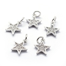 Honeyhandy Brass Micro Pave Cubic Zirconia Charms, Star, Platinum, 11.5x10x2mm, Hole: 3mm