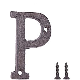 GORGECRAFT 2PCS Cast Iron Door Letter 2.95 Inch Rustic Metal Home Address Letters Mailbox Numbers with Matching Screws, Letter P