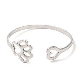 Honeyhandy Non-Tarnish Hollow Dog Paw Print & Heart 304 Stainless Steel Cuff Bangles for Women, Stainless Steel Color, Inner Diameter: 2-1/4 inch(5.8cm)