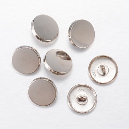 Honeyhandy Alloy Shank Buttons, 1-Hole, Flat Round, Platinum, 15x7mm, Hole: 2mm