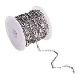 Honeyhandy 304 Stainless Steel Cable Chains, with Tube Beads, Stainless Steel Color, 2x1.5x0.3mm, 5m/roll