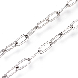 Honeyhandy 304 Stainless Steel Paperclip Chains, Drawn Elongated Cable Chains, with Spool, Soldered, Stainless Steel Color, 9.5x4x0.5mm, about 32.8 Feet(10m)/roll