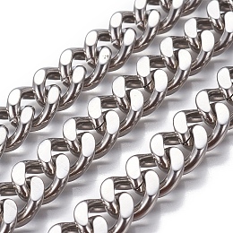 Honeyhandy 201 Stainless Steel Curb Chain, Twisted link Chains, Faceted, Unwelded, Stainless Steel Color, 14x11.5~12x4.5~5mm