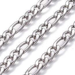 Honeyhandy 304 Stainless Steel Figaro Chains, Unwelded, Stainless Steel Color, 6.5~9x4x1.8mm