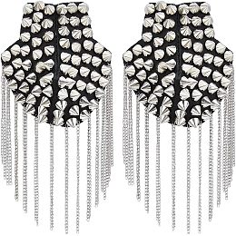 SUPERFINDINGS 2Pcs Platinum Rivet Tassel Epaulets Detachable Punk Style Chain Tassel Epaulettes Fringe Shoulders Boards Badge with Iron Pin Metal Cloth Findings for Uniform Accessories 7.9x3.3inch/20.3x8.5cm