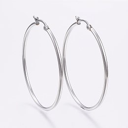 Honeyhandy 304 Stainless Steel Big Hoop Earrings, Hypoallergenic Earrings, Ring Shape, Stainless Steel Color, 12 Gauge, 49~51x2mm, Pin: 0.7~1.3x0.68mm