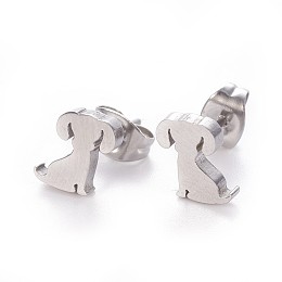 Honeyhandy 304 Stainless Steel Puppy Stud Earrings, Hypoallergenic Earrings, with Ear Nuts/Earring Back, Dog Silhouette, Stainless Steel Color, 7x8mm, Pin: 0.8mm, 12pairs/card