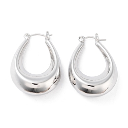 Brass Hoop Earrings, Teardrop, Real Platinum Plated, 32x22x10mm