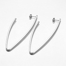 Honeyhandy 304 Stainless Steel Dangle Earrings, Hypoallergenic Earrings, Stainless Steel Color, 79x31x2mm, Pin: 0.7mm