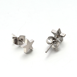 Honeyhandy 304 Stainless Steel Ear Studs, Hypoallergenic Earrings, Star, Stainless Steel Color, 7x7x1.3mm, Pin: 0.8mm