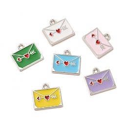 Honeyhandy Alloy Enamel Pendants, Envelope with Heart Charms, Mixed Color, Platinum, 14x15.5x1.5mm, Hole: 1.6mm