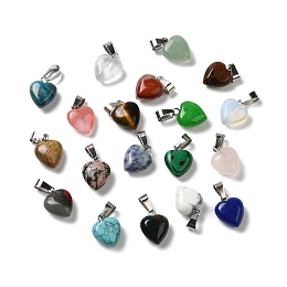 Honeyhandy Natural & Synthetic Mixed Gemstone Pendants, Heart Charms with Platinum Tone Iron Snap on Bails, Mixed Dyed and Undyed, 15.5~16x12~12.5x6~6.5mm, Hole: 6.8~7.3X3.3~4mm