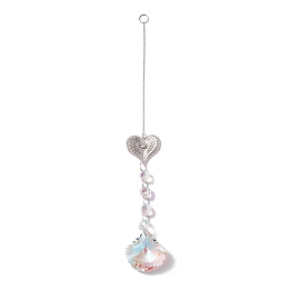 Honeyhandy Hanging Suncatcher, Iron & Faceted Glass Pendant Decorations, with Jump Ring, Heart, Clear AB, 340x1mm, Hole: 11mm