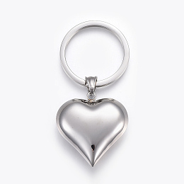 Honeyhandy 304 Stainless Steel Keychain, Heart, Stainless Steel Color, 75mm, Pendant: 36.5x35x10mm