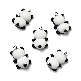 Honeyhandy Opaque Resin Pendants, with Platinum Tone Iron Loops, Panda Back, White, 24.5x17x6.5mm, Hole: 2mm