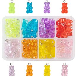 NBEADS 80 Pcs Cartoon Bear Candy Charms Resin Pendants, 8 Assorted Colors Gummy Bear Candy Charms Cute Resin Cartoon Bear Pendants for DIY Craft Necklace Keychain Earring Jewelry Making